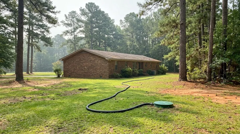 Septic tank pumping at a brick ranch home near Dothan, Alabama